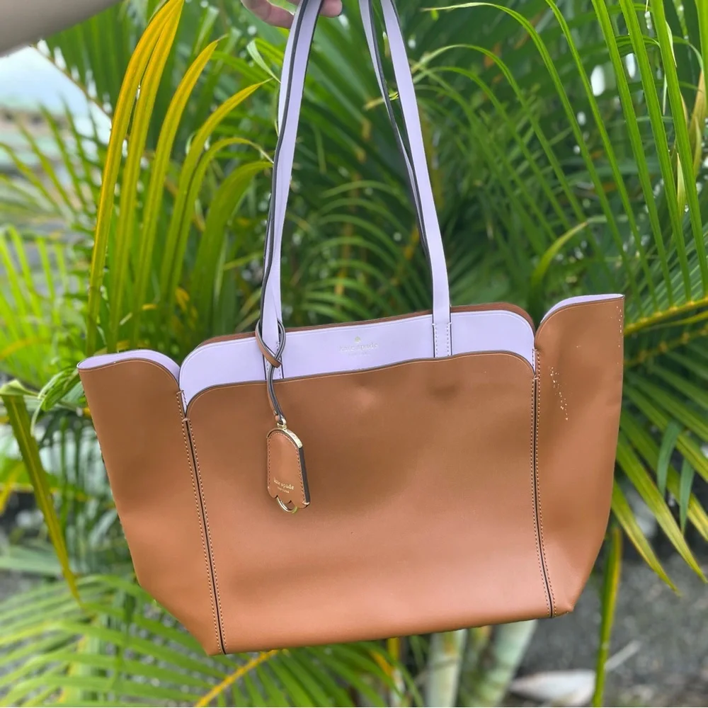 Kate Spade Brown & Light Purple Medium Double Pocket Tote